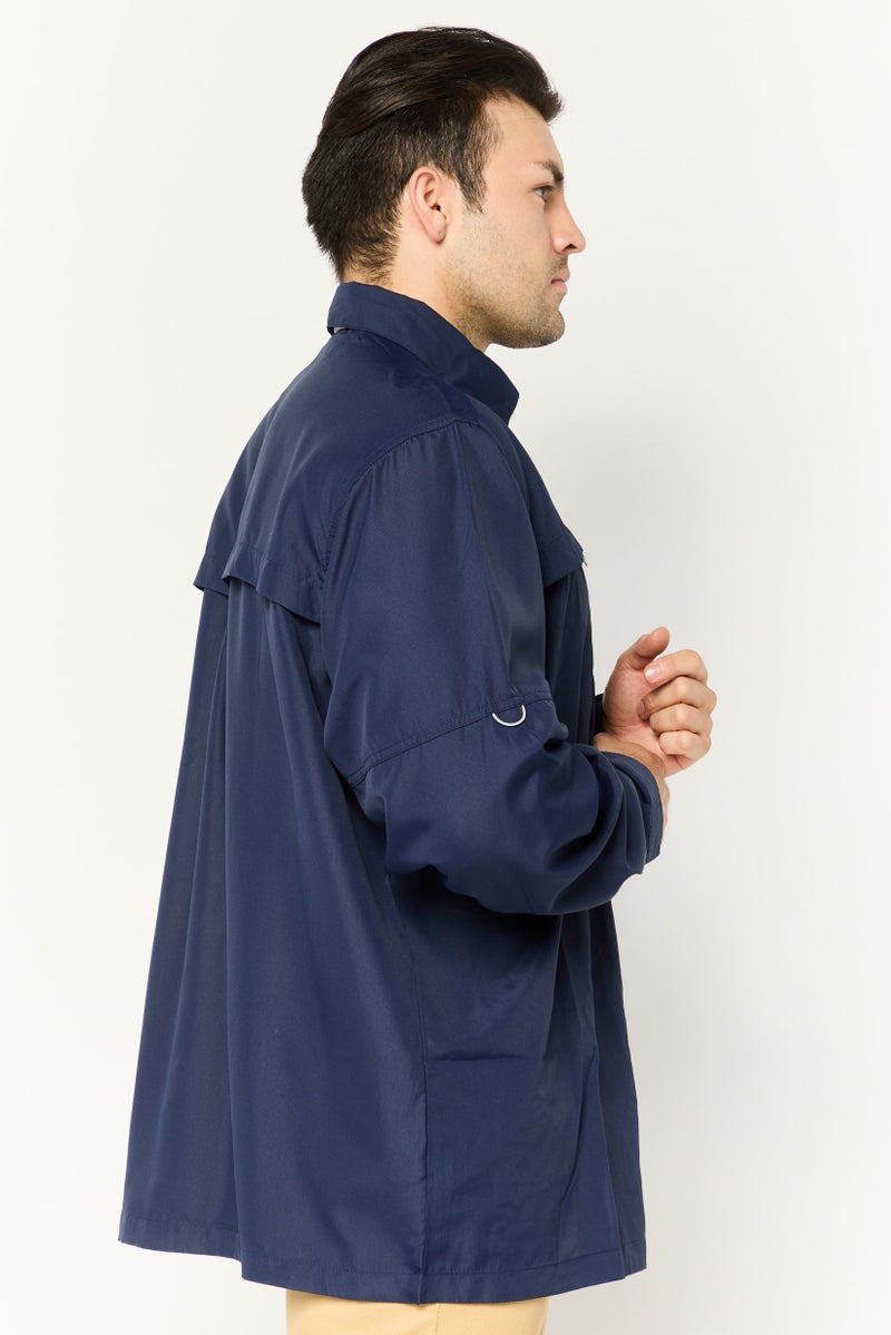 Red Hook Lure Men Regular Fit Solid Long Sleeves Casual Shirt, Navy - Image 3